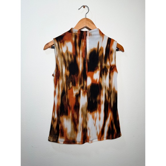 Calvin Klein Tops - Calvin Klein Womens XS Abstract Mesh Mock Neck Draped Sleeveless Shell Blouse